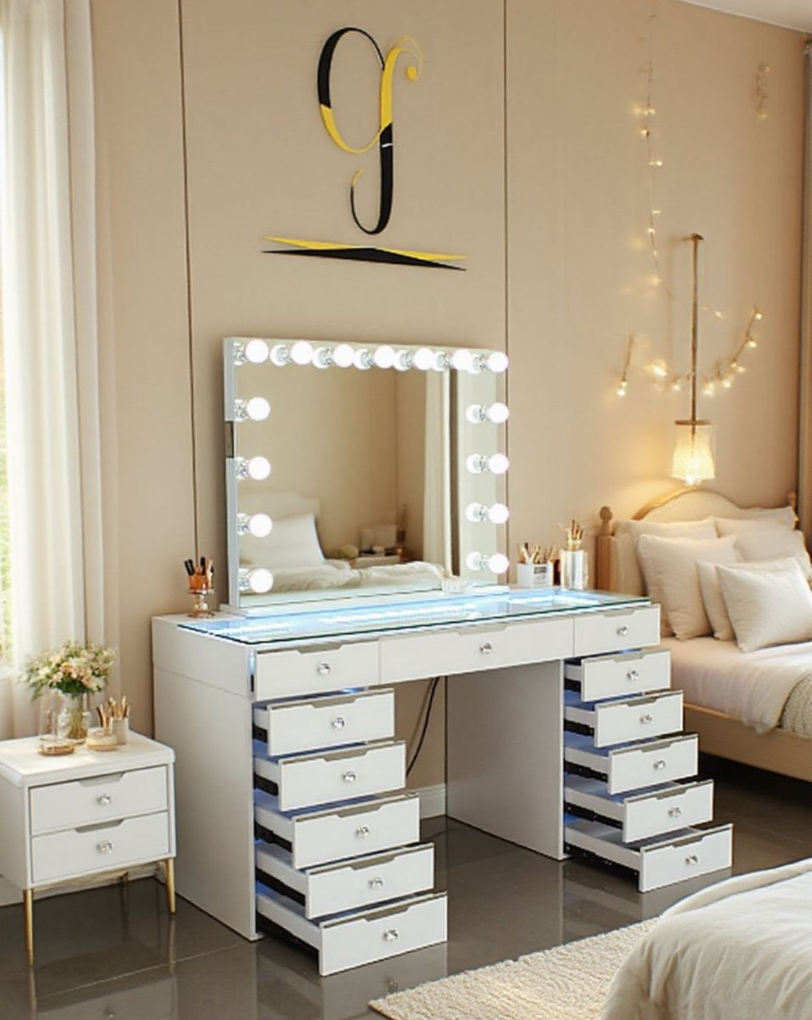 Christmas Bundle Glam Empire Pro 13 Drawer Vanity Dresser with Mirror