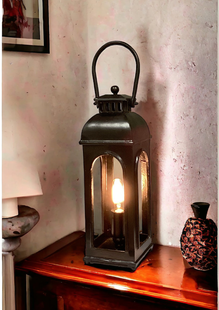 Shop Display Handmade Cast Aluminium Lantern Lamp in Matt Black Finish 19.5"H BULB Included