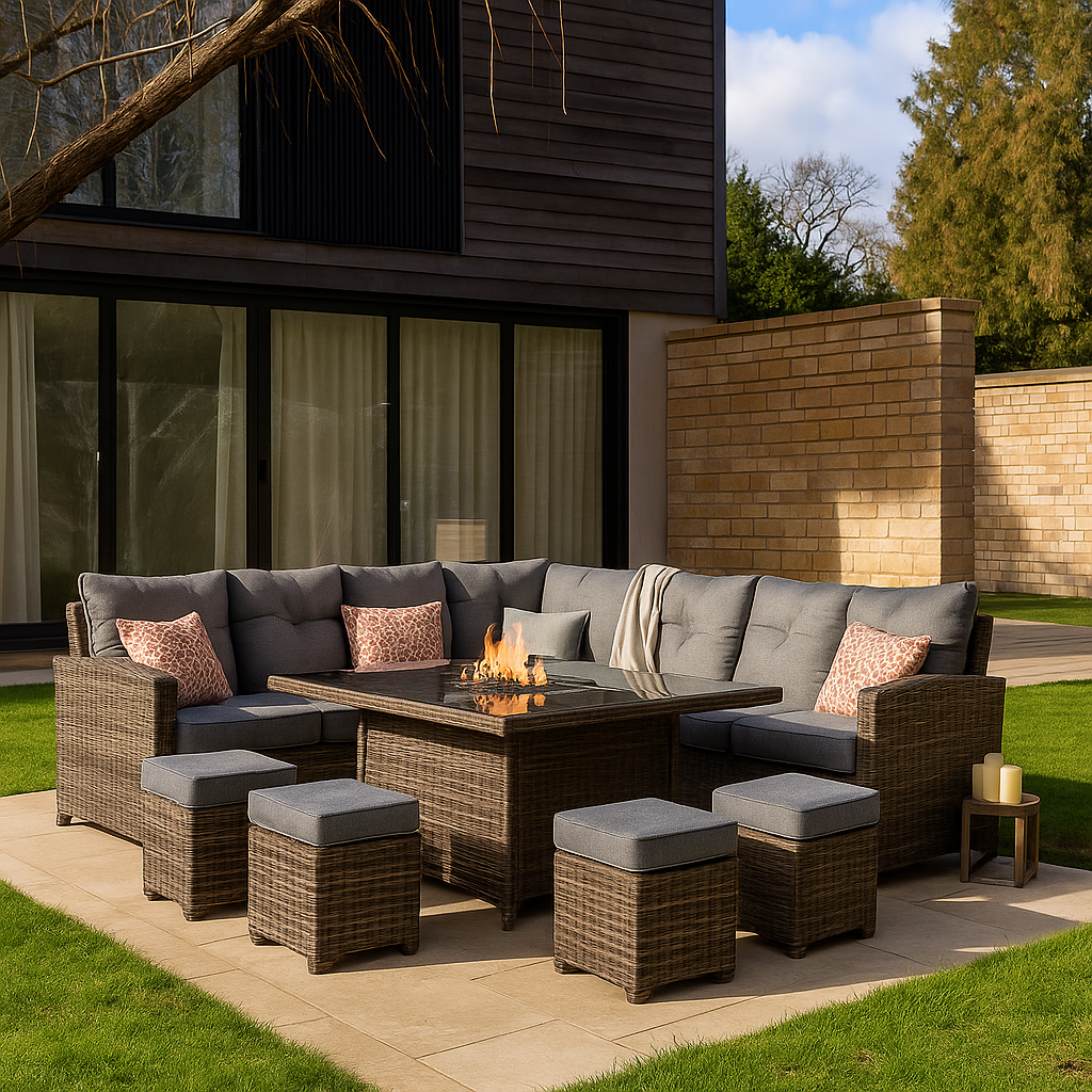 Alicante L-Corner Fire Pit Dining Suite