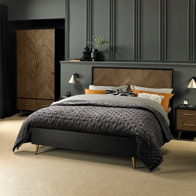 Santorini Fumed Oak & Peppercorn Panel Bedstead