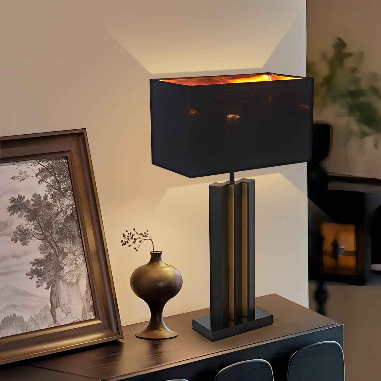 Kuro Architectural Black & Gold Table Lamp