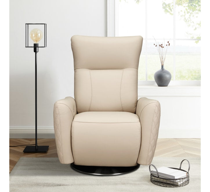 Relax in style with the Monti Electric Recliner Chair. Featuring premium cream leather, a smooth swivel base, and unique chequer detailing. Shop luxury recliners in NI.