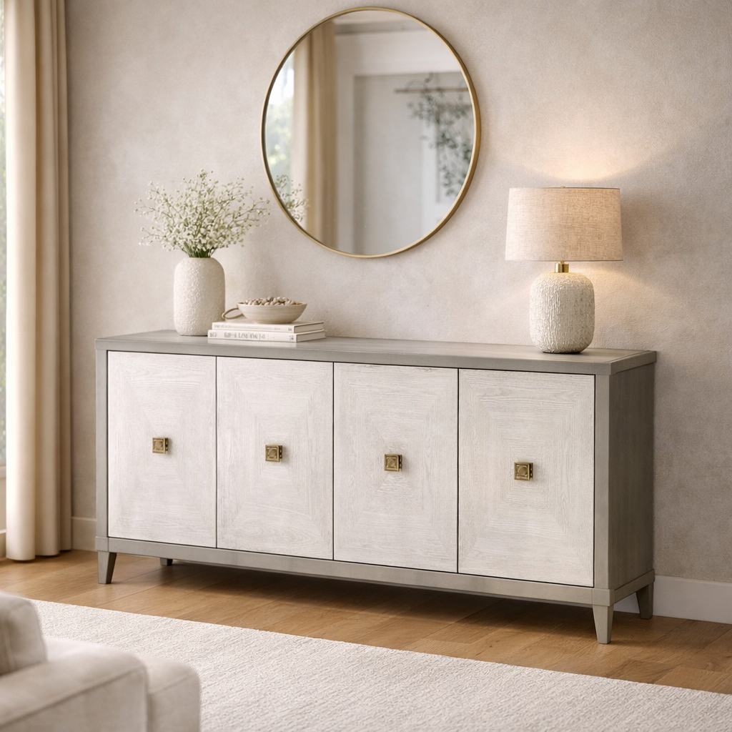 Nova sideboard Northern Ireland silver wood grain mirrored top furniture store ni
