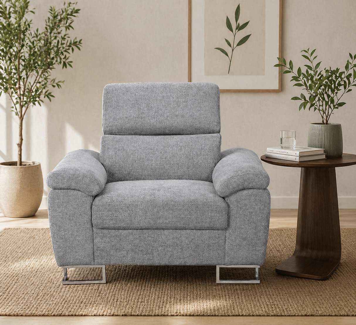 Roma linen one seater armchair front view modern design at the furniture store ni