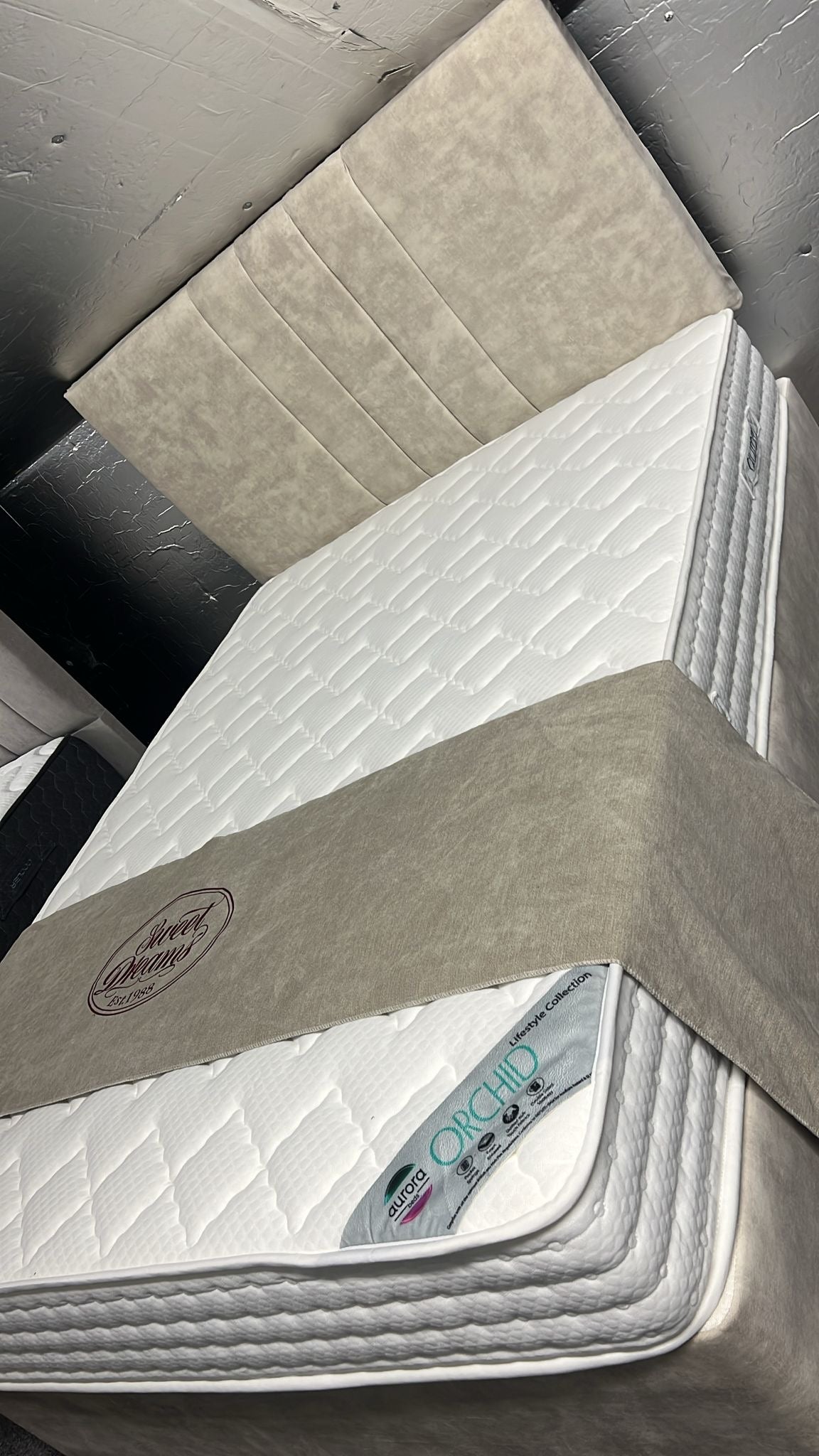 Double oatmeal divan headboard base and mattress