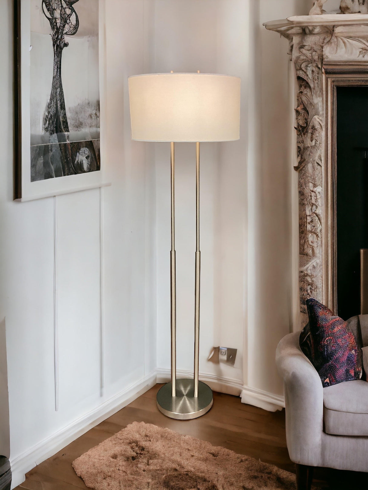 Nickel Floor Lamp Satin 165cmH