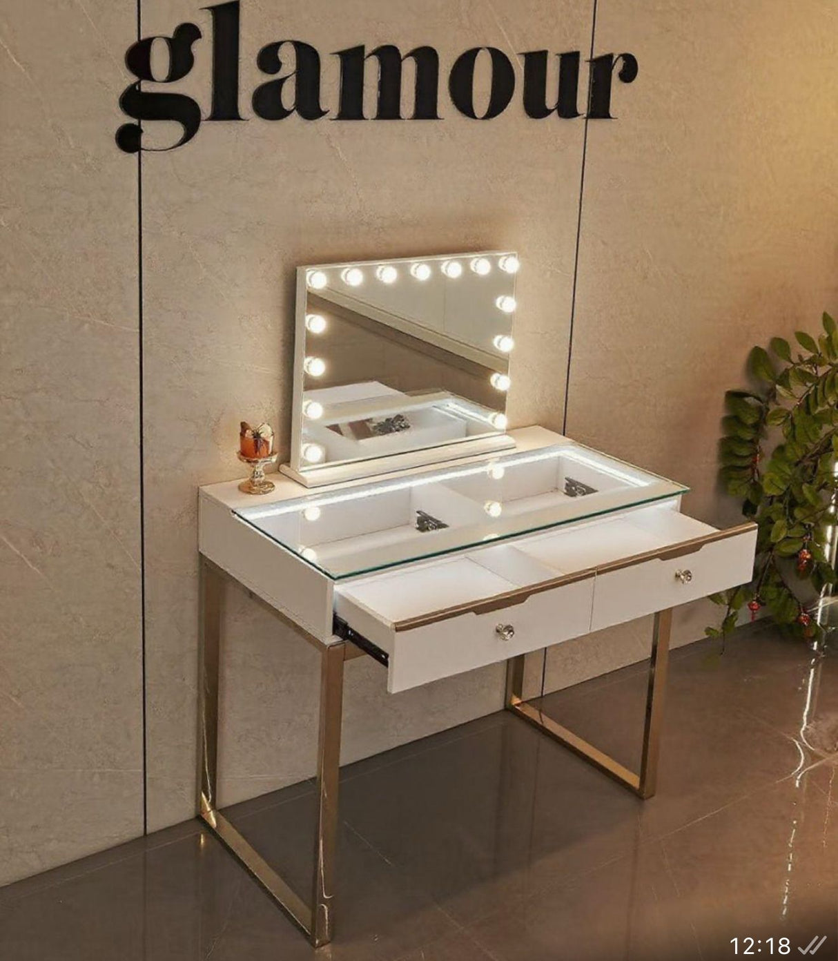 Glam 2 Drawer Vanity Dresser