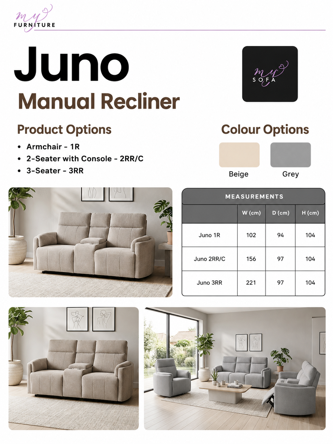 Juno Manual Recliner Sofa