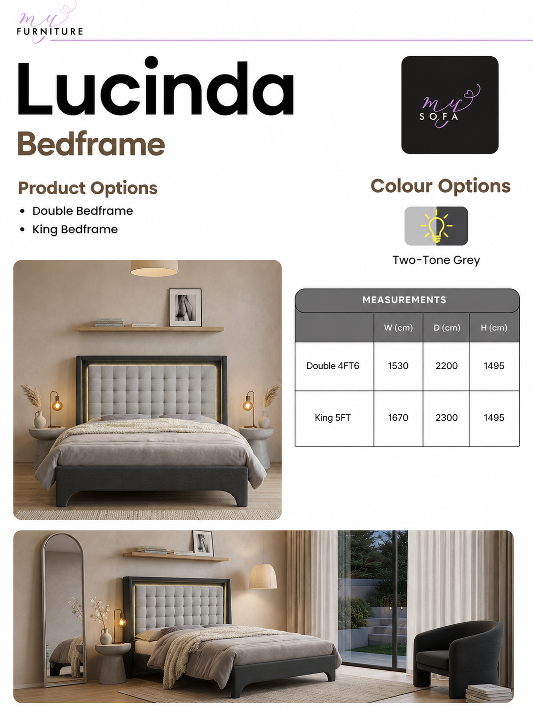 Lucinda LED Bed Frame