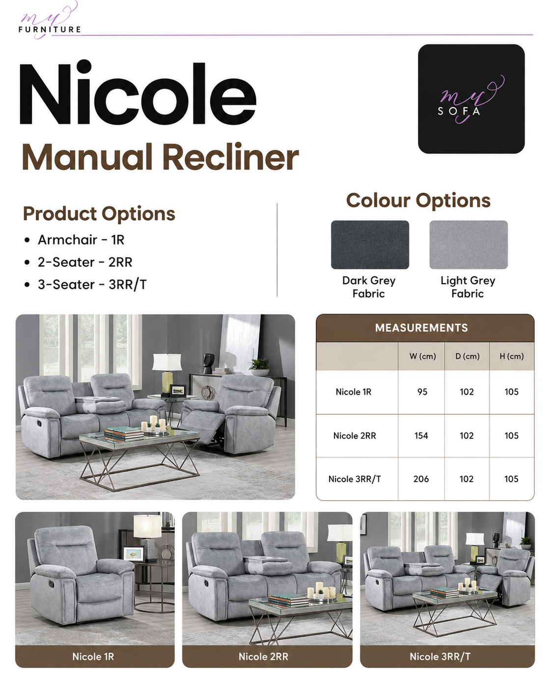 Nicole Manual Recliner Sofa