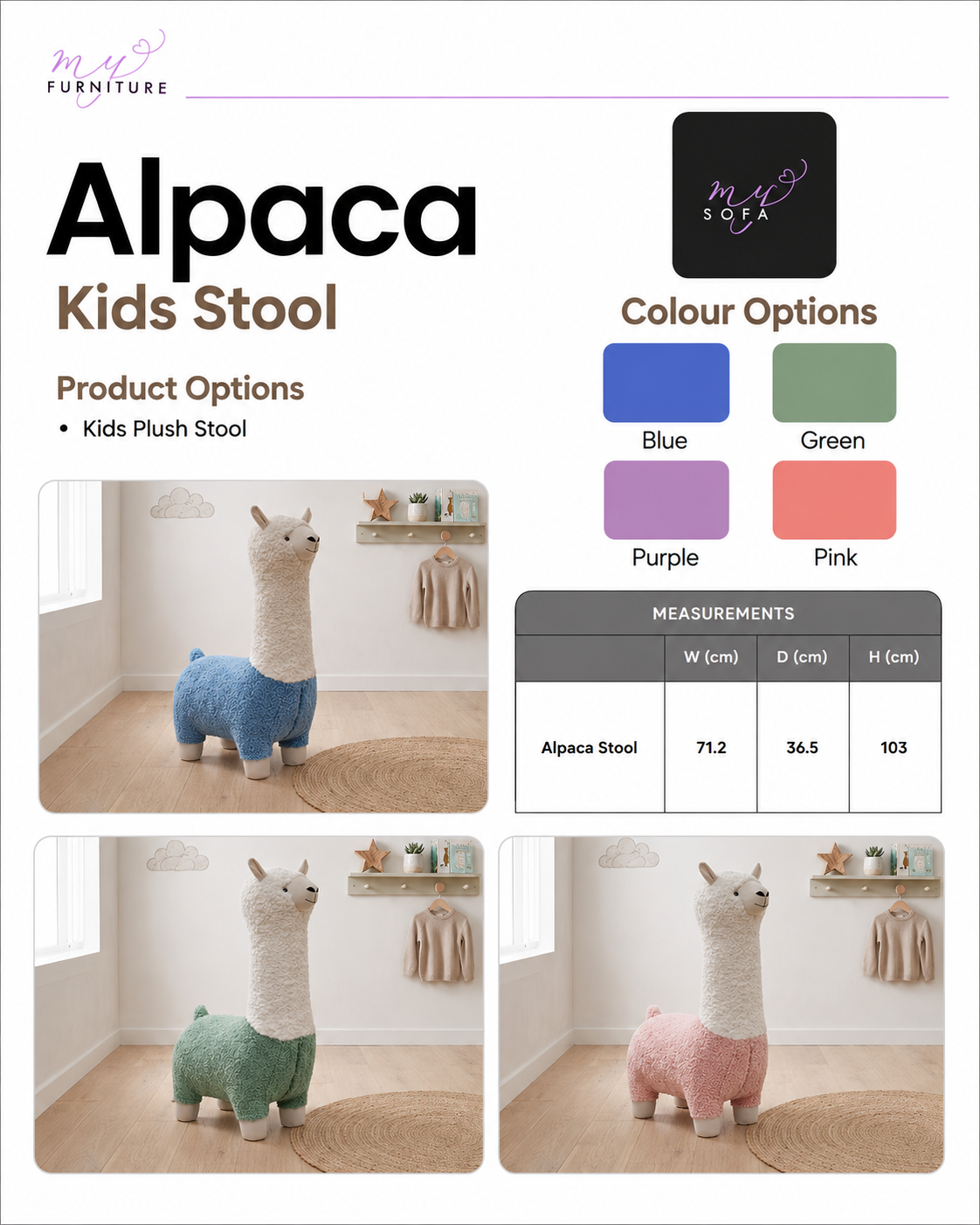 Alpaca Kids Plush Stool