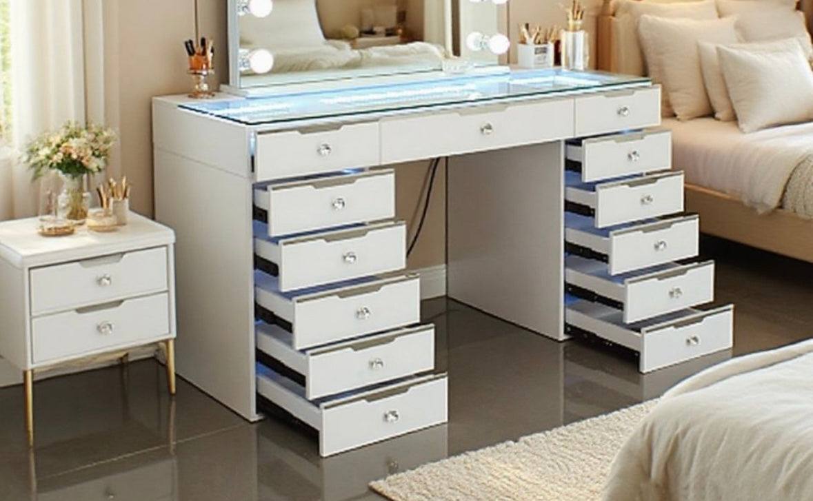 Christmas Bundle Glam Empire Pro 13 Drawer Vanity Dresser with Mirror