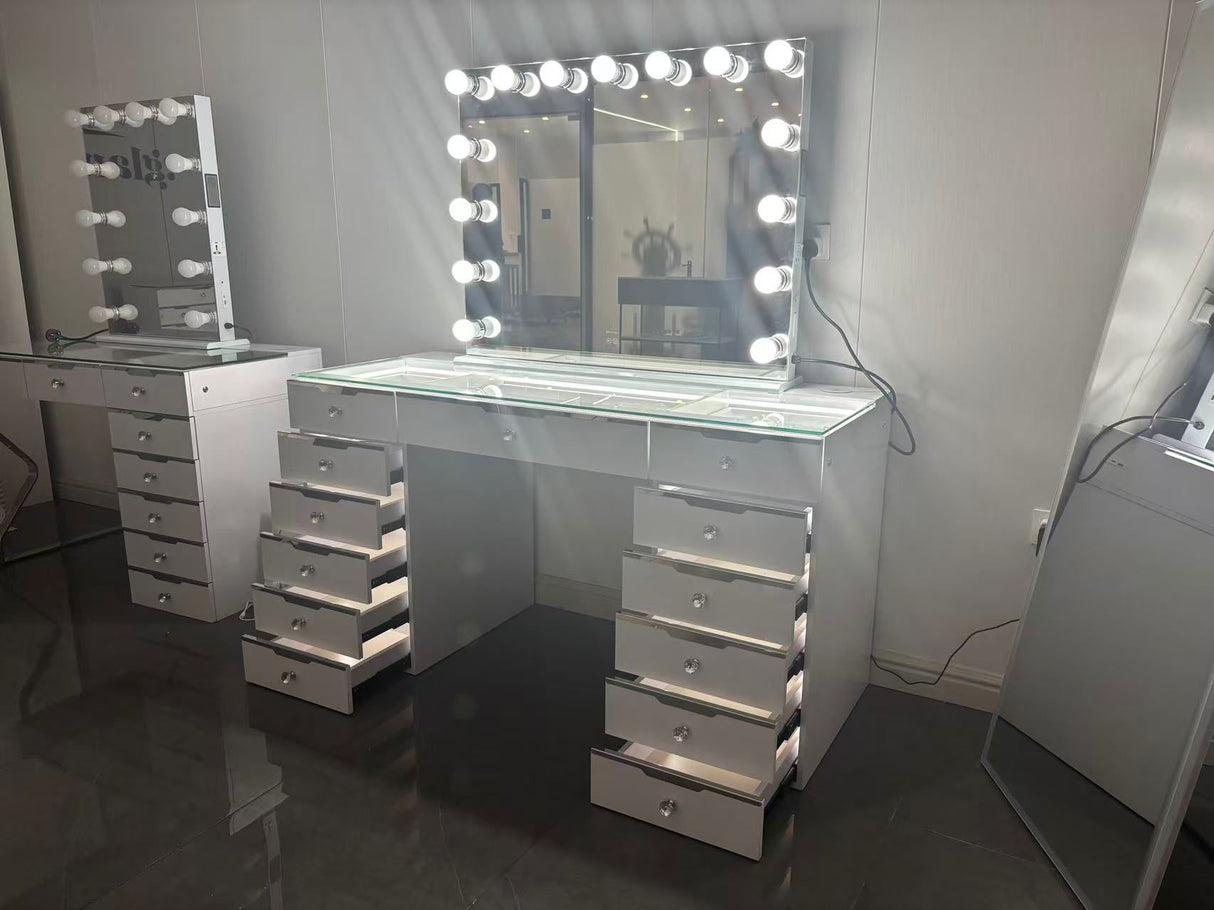 Christmas Bundle Glam Empire Pro 13 Drawer Vanity Dresser with Mirror