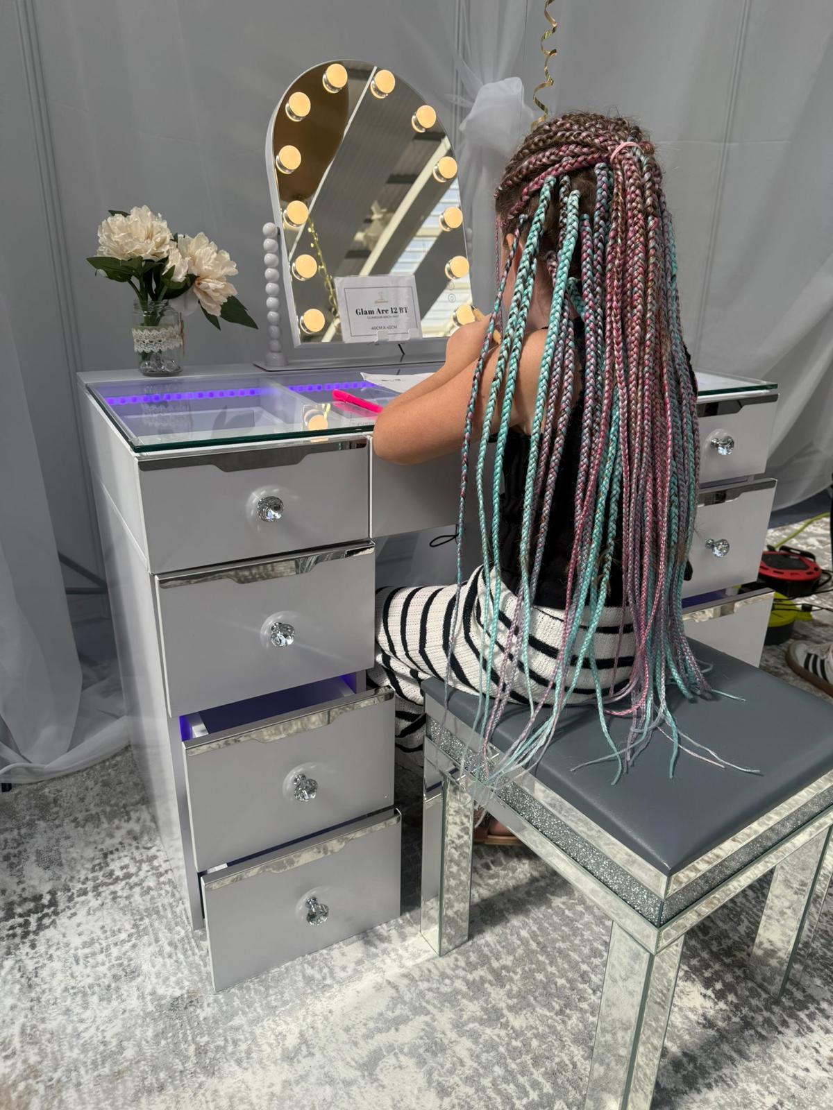 9 Drawer Mini Empire Pro Vanity Dresser (Babydoll Collection) and arch mirror