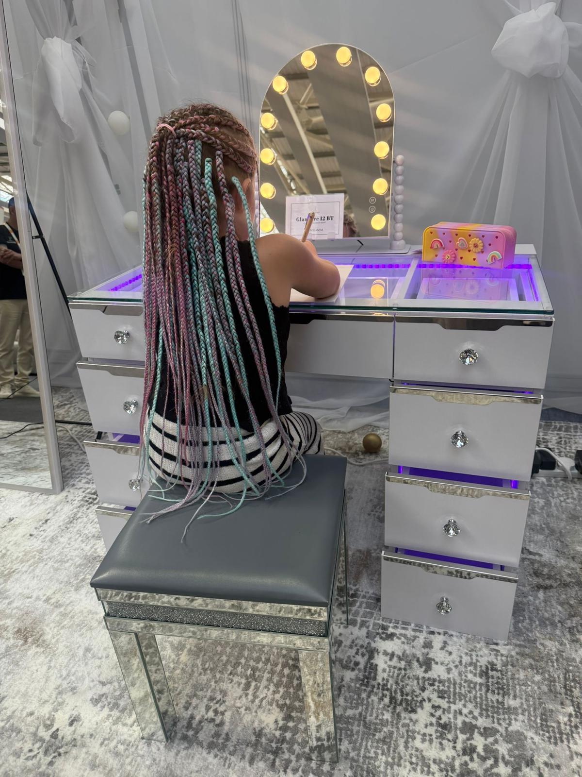 9 Drawer Mini Empire Pro Vanity Dresser (Babydoll Collection) and arch mirror