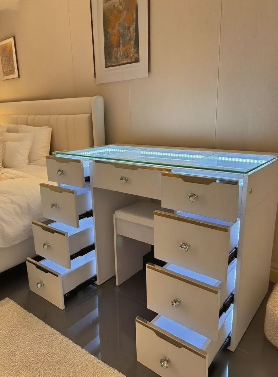 9 Drawer Mini Empire Pro Vanity Dresser (Babydoll Collection) and arch mirror