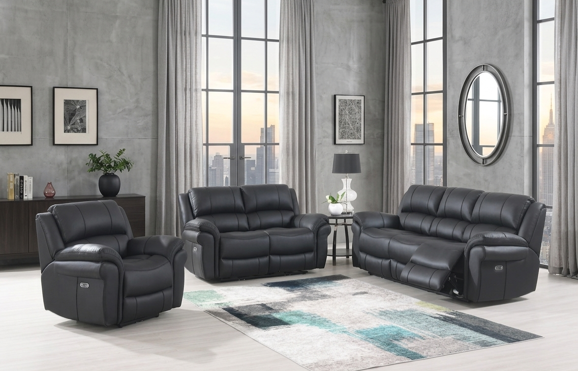 Farnham Ultra Electric 3+2 Reclining Black Suite