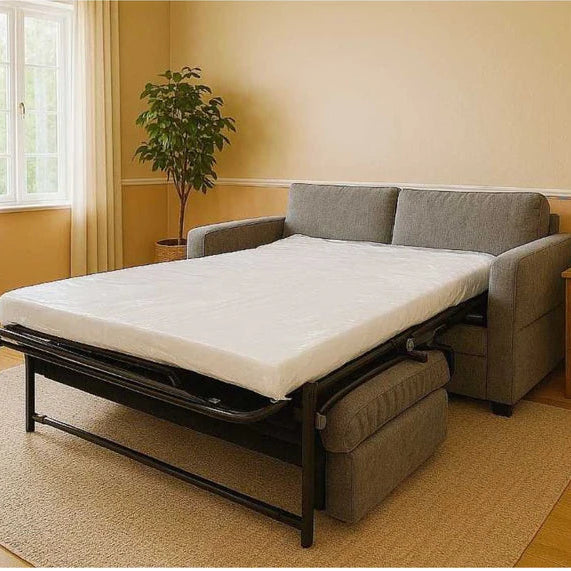Hampton Grey Sofa Bed opened into a guest bed with a 4-inch foam mattress at the furniture store ni