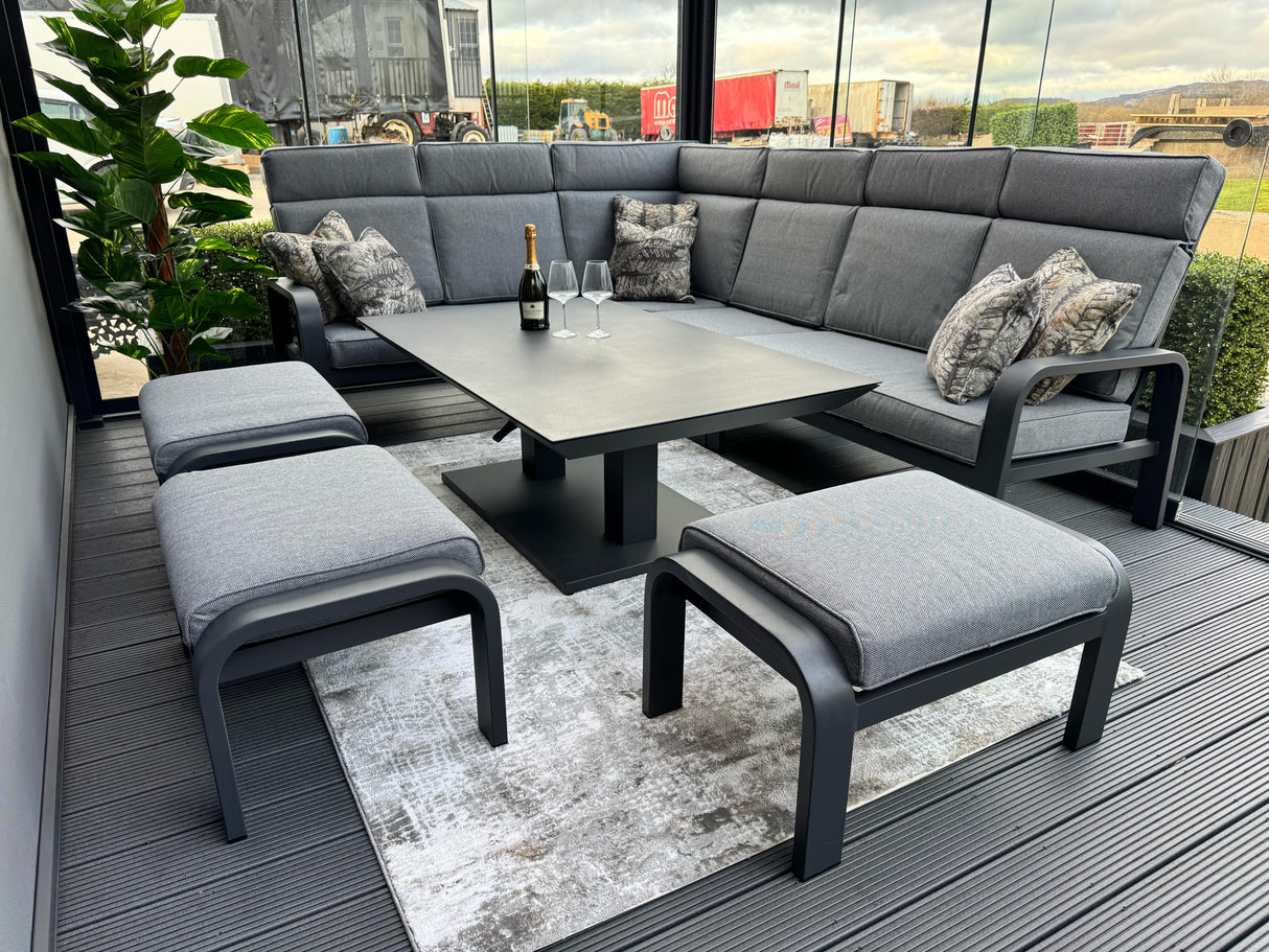 Extra Large Barcelona Corner Garden Set with 3 Free Stools for 10 persons