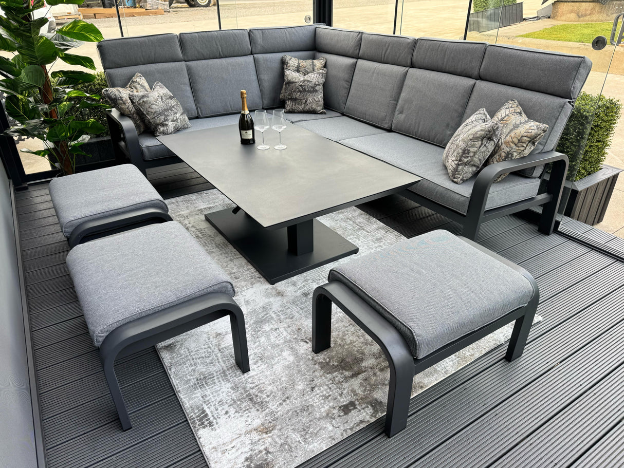 Extra Large Barcelona Corner Garden Set with 3 Free Stools for 10 persons