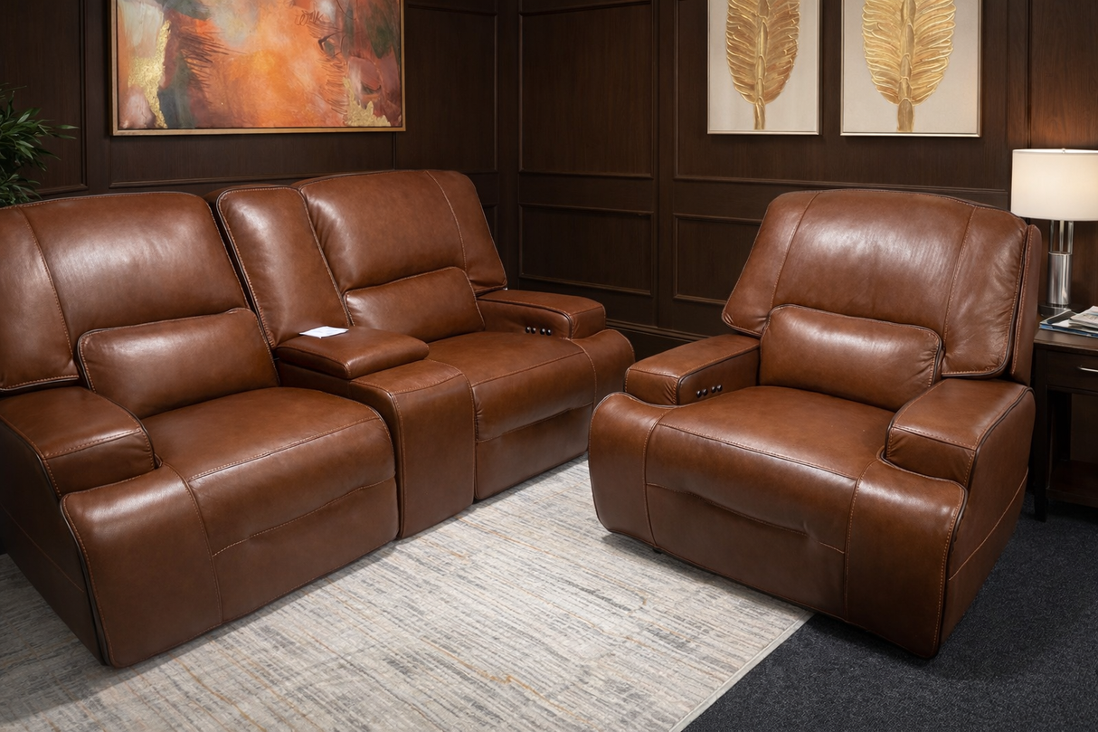 MIAMI LEATHER ELECTRIC RECLINING SUITE 3 and 1