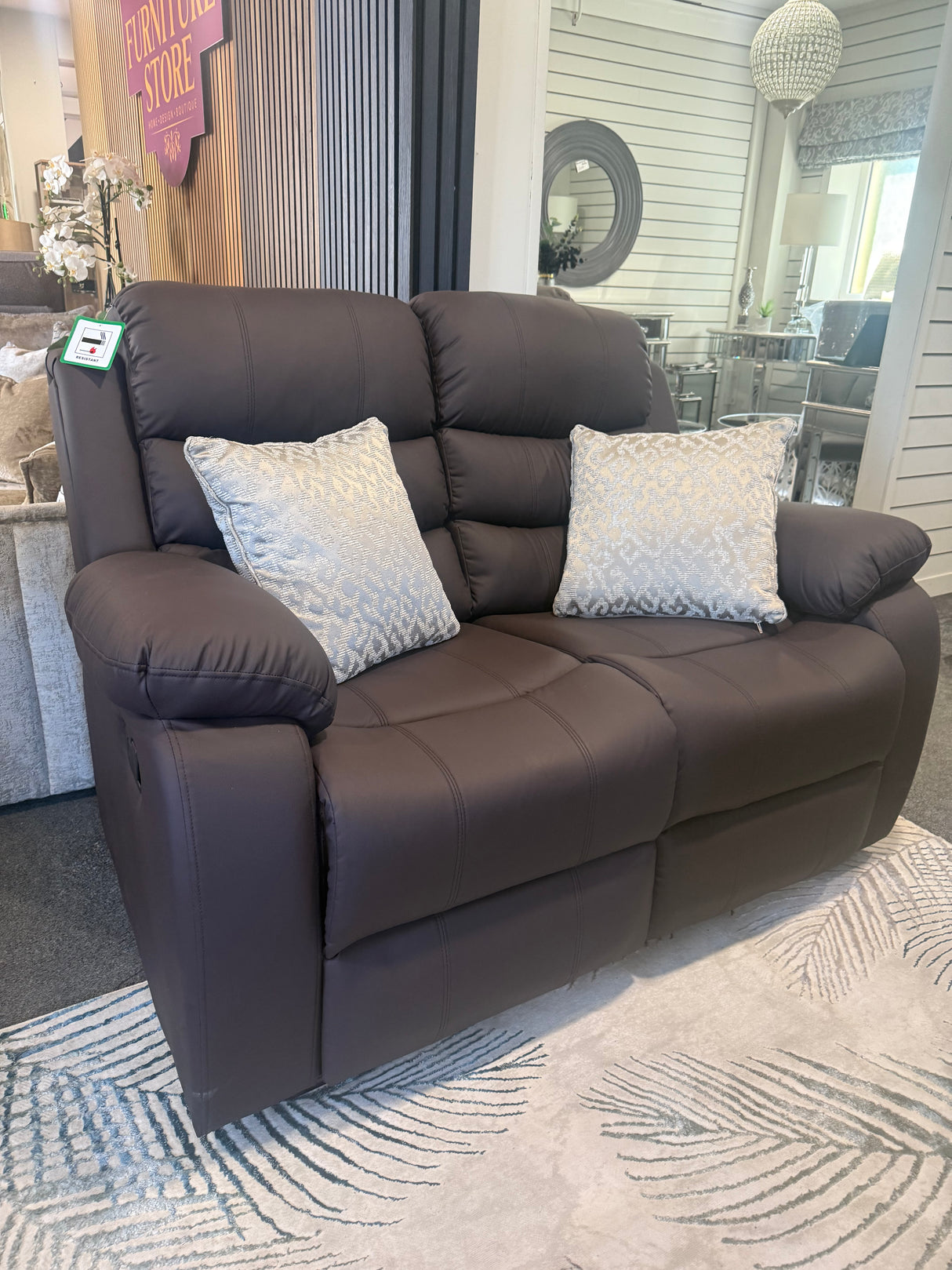 Shop display brown leather sofa 3 2 1 reclining and armchair swivel