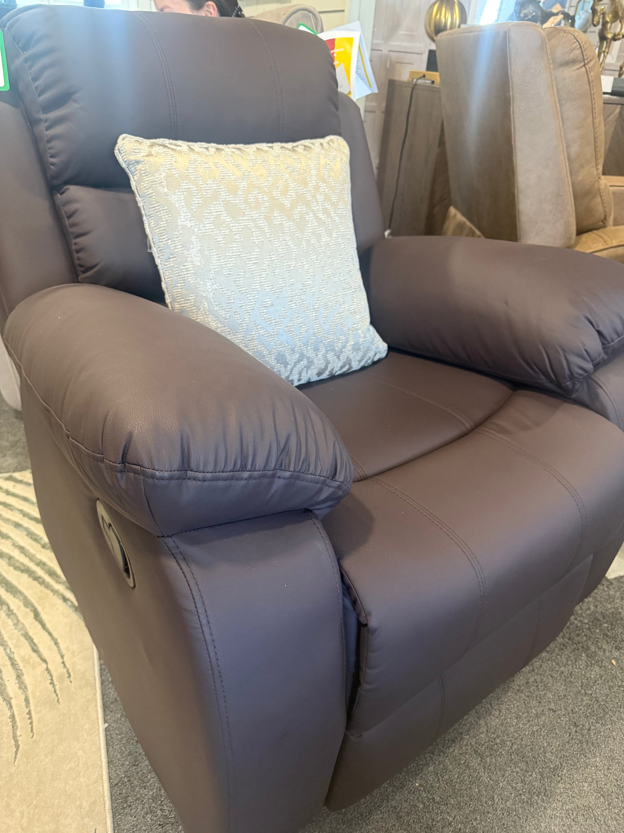 Shop display brown leather sofa 3 2 1 reclining and armchair swivel