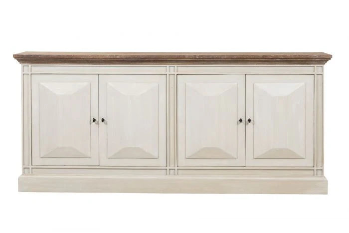 Devon 4 Door Sideboard - Rustic White / Oak Wash Top