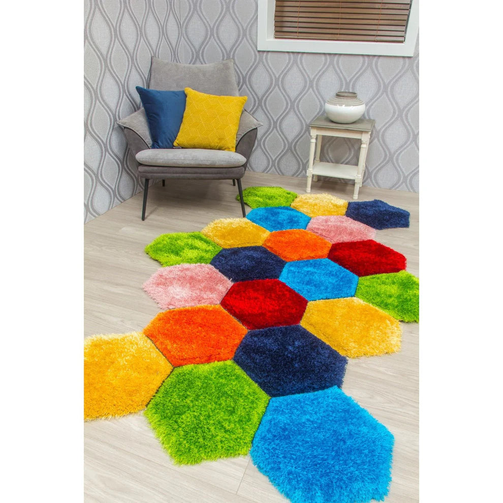 Multicolour 3D Rug - Doodle Honeycomb