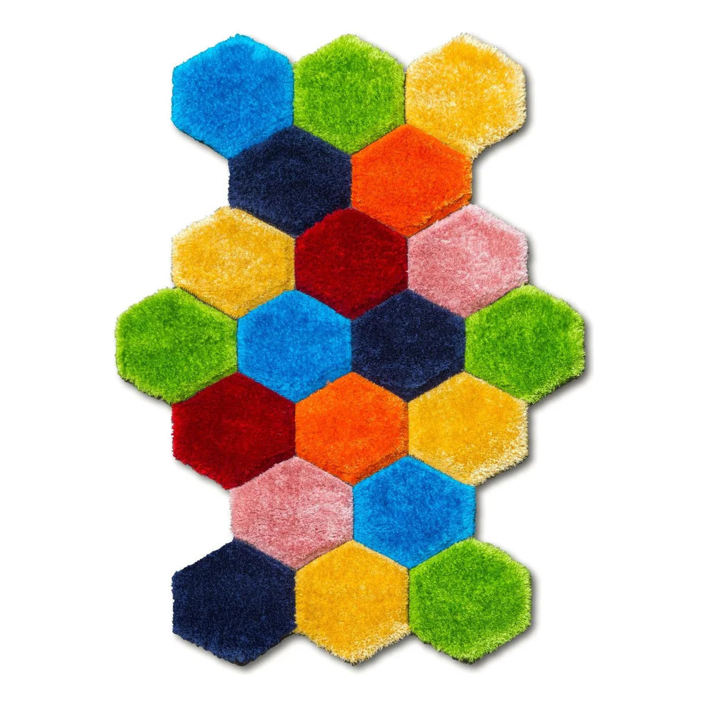 Multicolour 3D Rug - Doodle Honeycomb