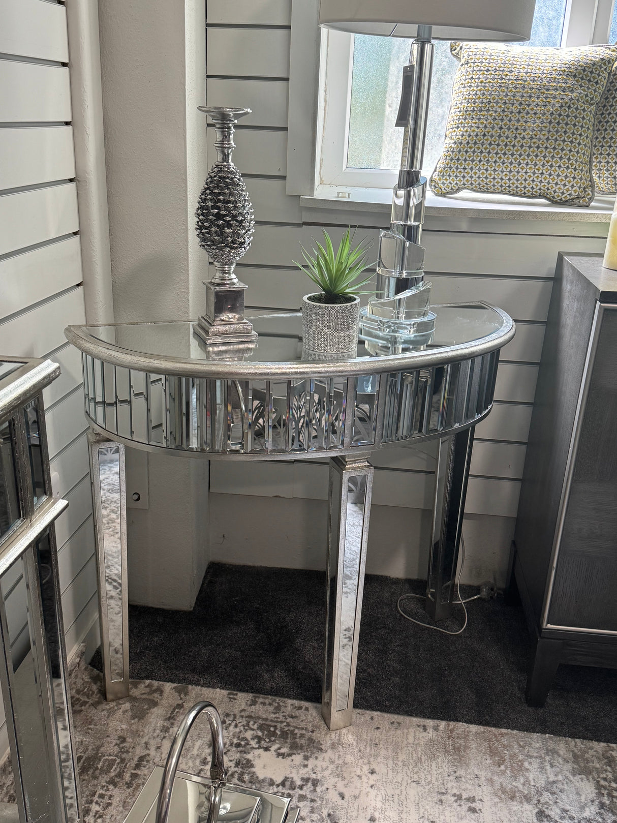 Mirrored Half Moon Console Table