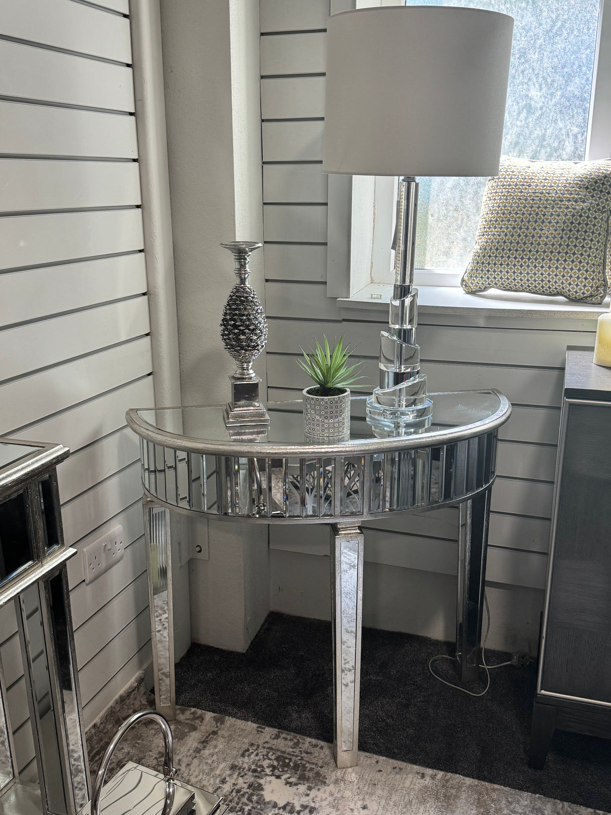 Mirrored Half Moon Console Table