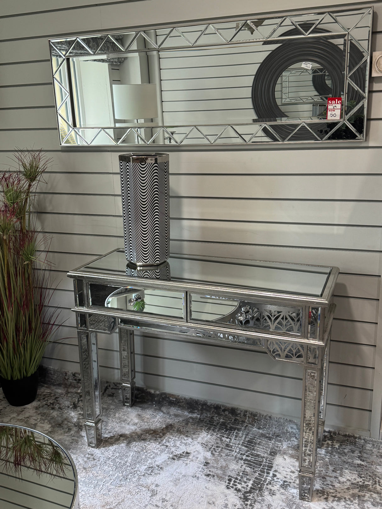 2 Drawer Mirrored Console Silver