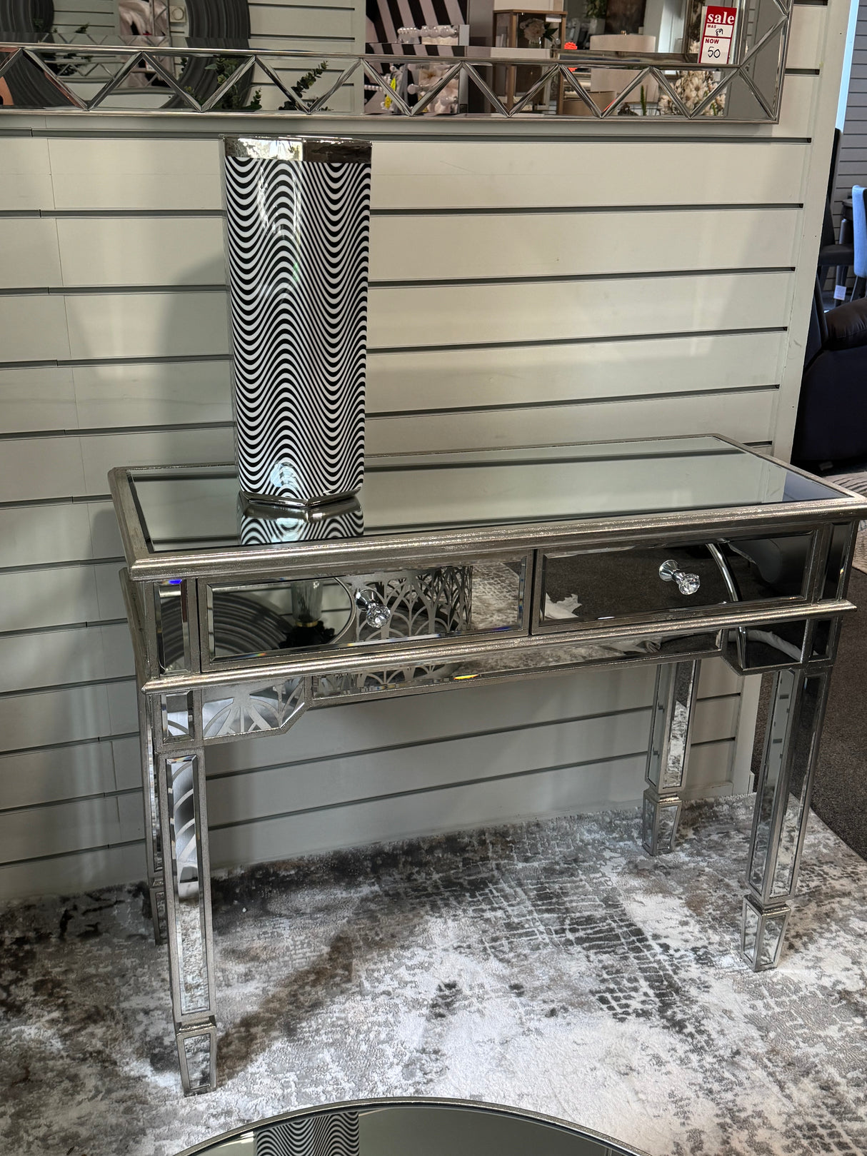 2 Drawer Mirrored Console Silver