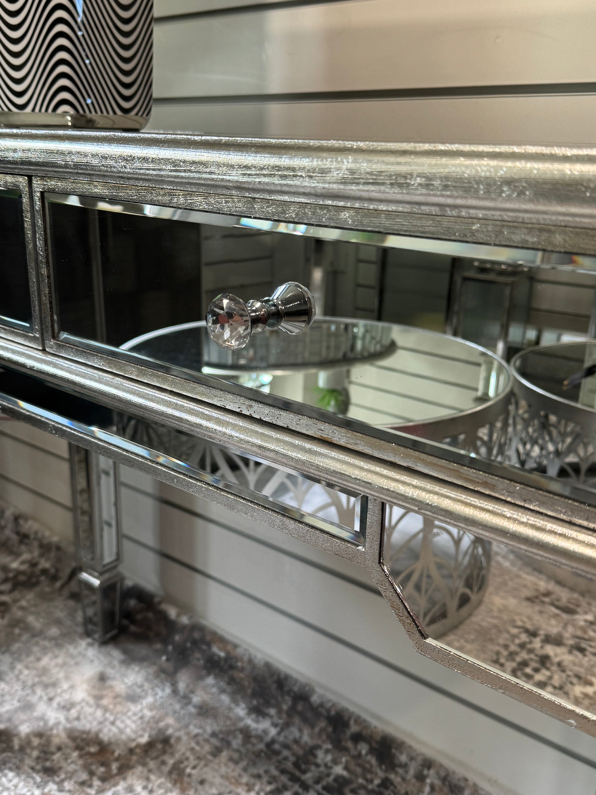 2 Drawer Mirrored Console Silver