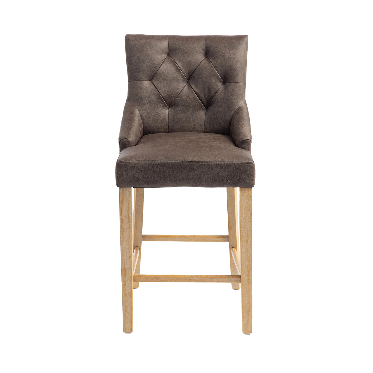 Jenna bar stool featuring rich Nutmeg PU leather seating, soft natural chenille upholstery detailing, and sturdy wooden legs at the furniture store ni