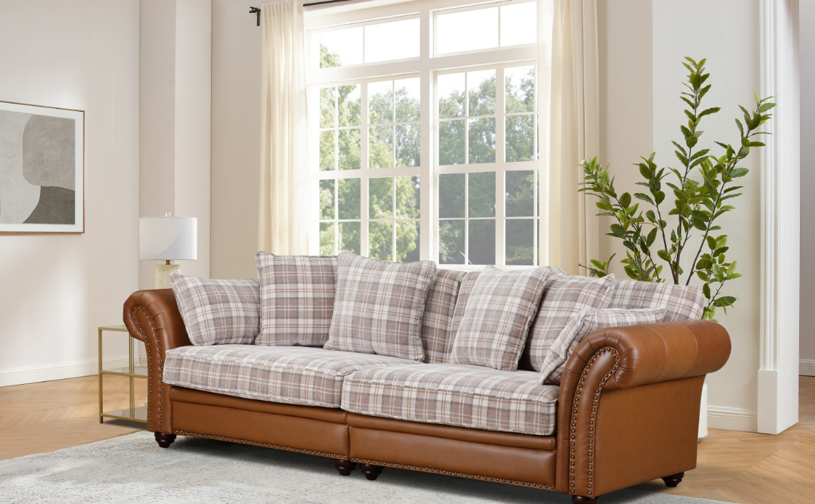 Imperial Leather and Fabric Tartan Chesterfield Sofa Suite