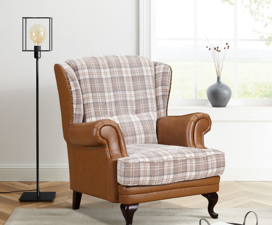 Imperial Leather and Fabric Tartan Chesterfield Sofa Suite