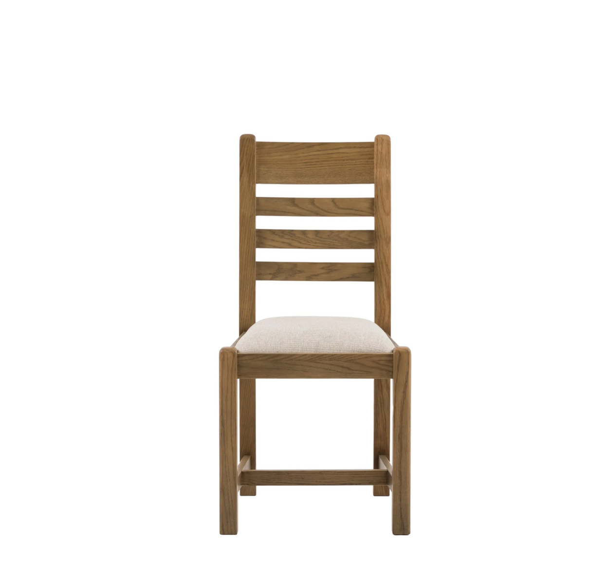 Hardwick dining chairs showcasing their warm natural oak wood grain finish, classic slatted back design, and plush neutral cushioned seats at the furniture store ni
