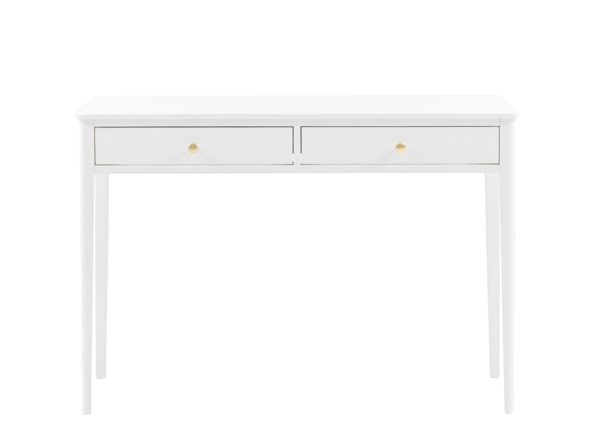 White console table with two drawers on a white background furniture store ni