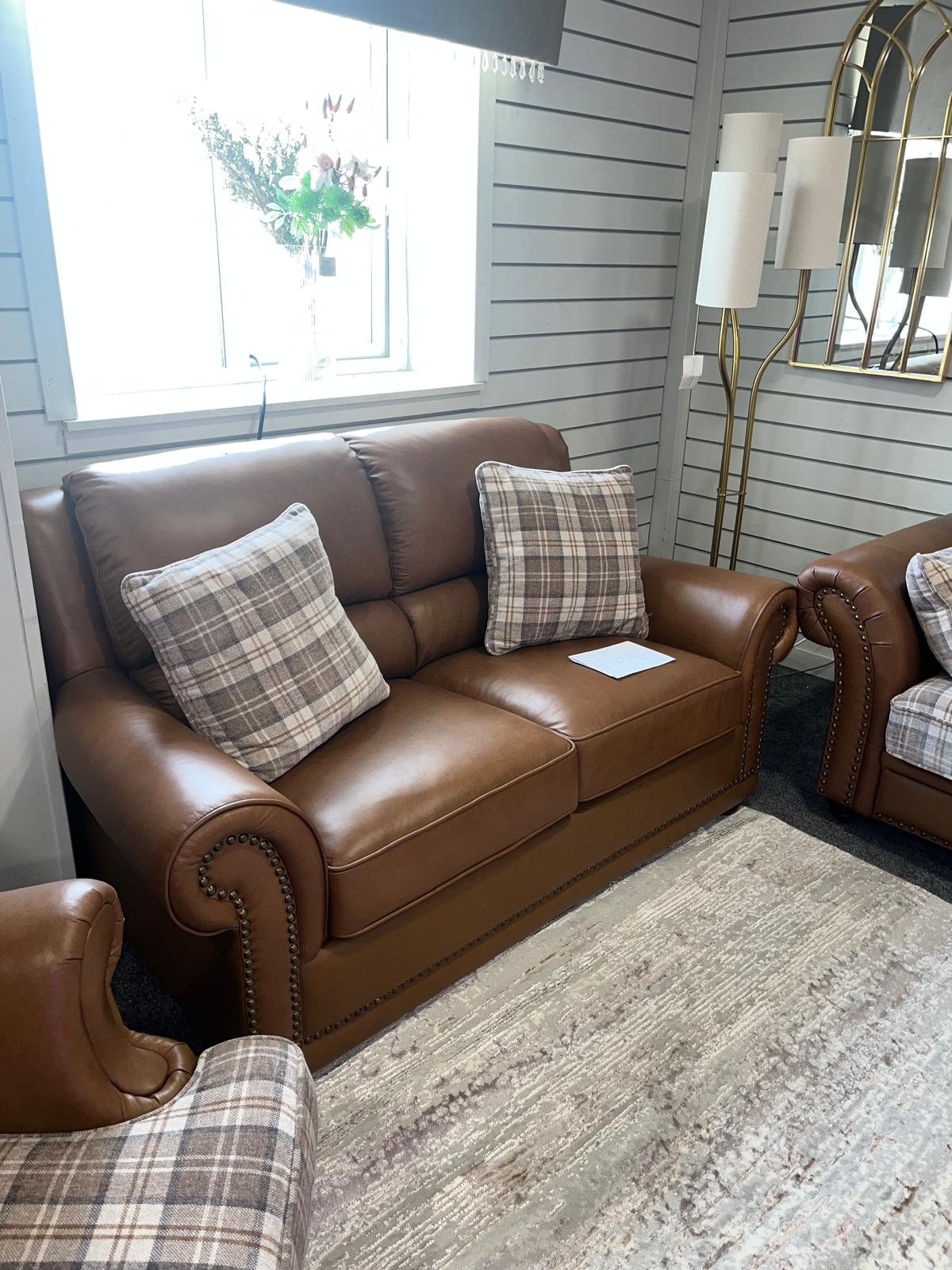 Imperial Leather and Fabric Tartan Chesterfield Sofa Suite