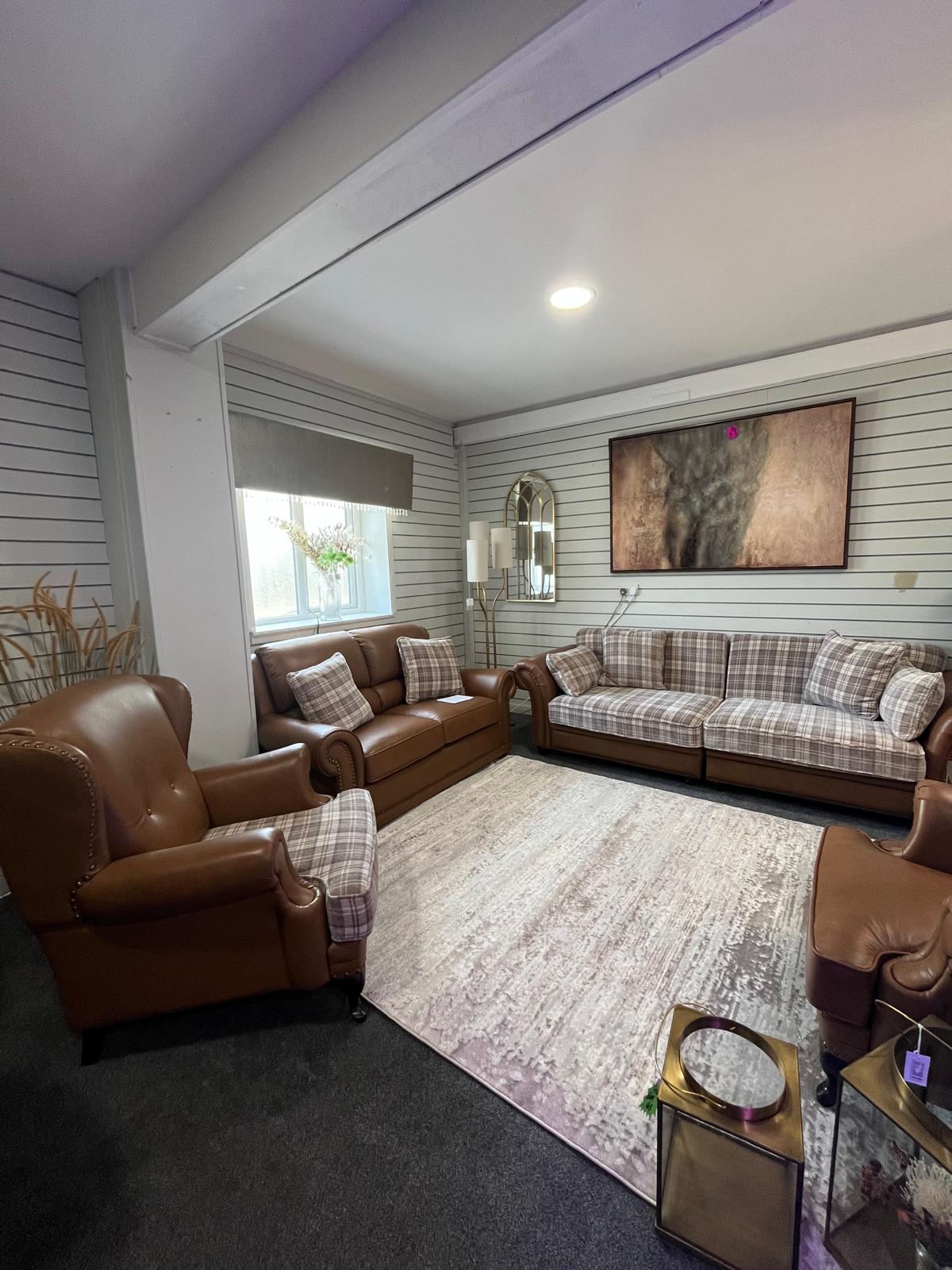 Imperial Leather and Fabric Tartan Chesterfield Sofa Suite