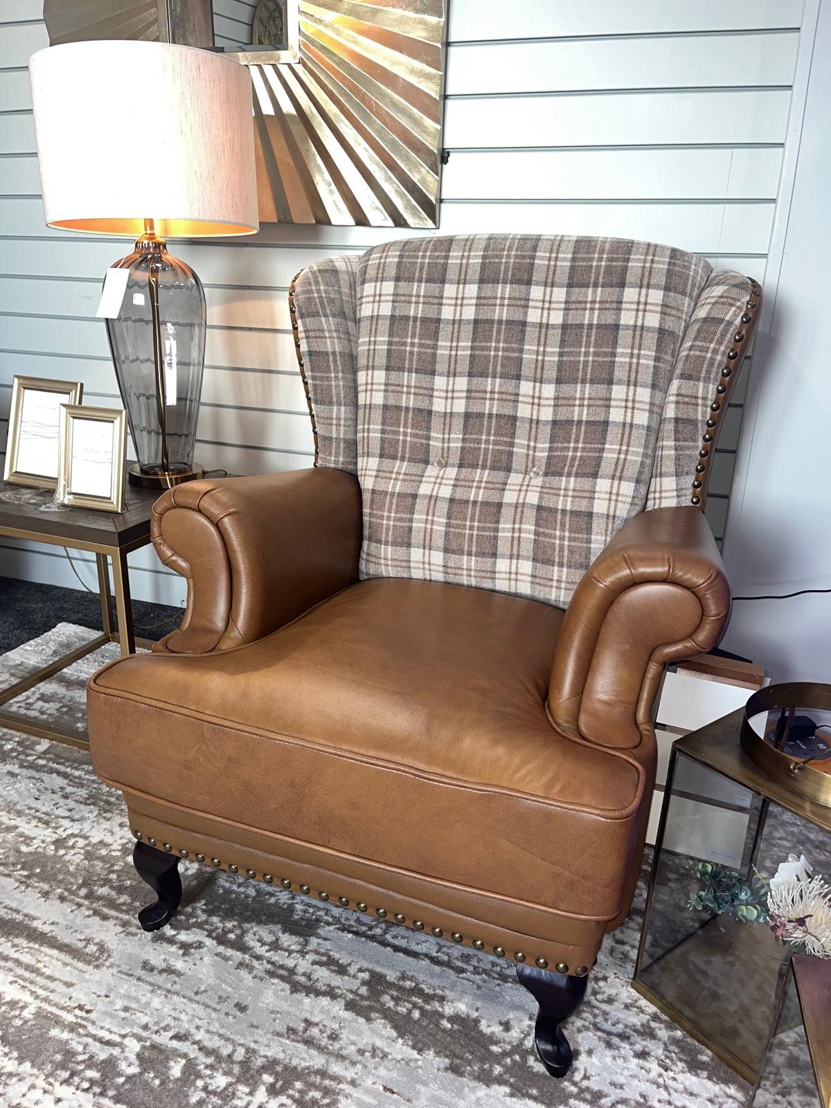 Imperial Leather and Fabric Tartan Chesterfield Sofa Suite