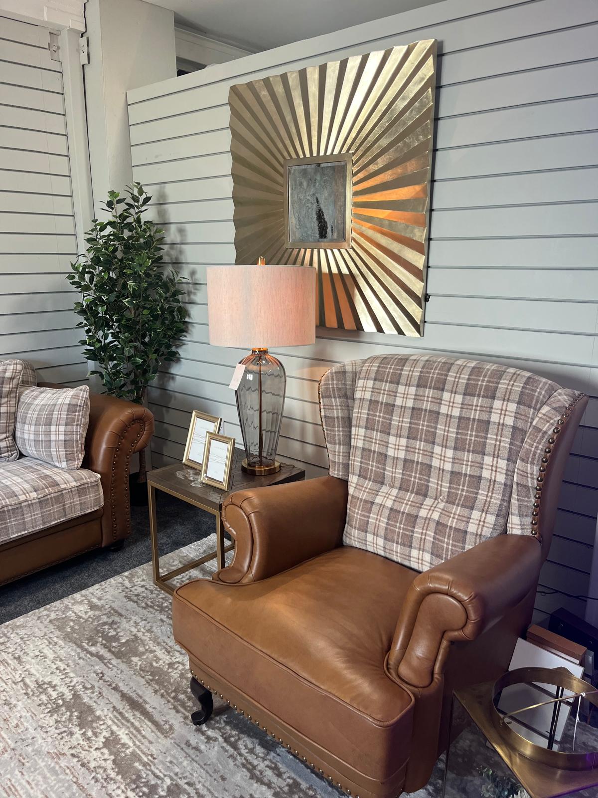 Imperial Leather and Fabric Tartan Chesterfield Sofa Suite