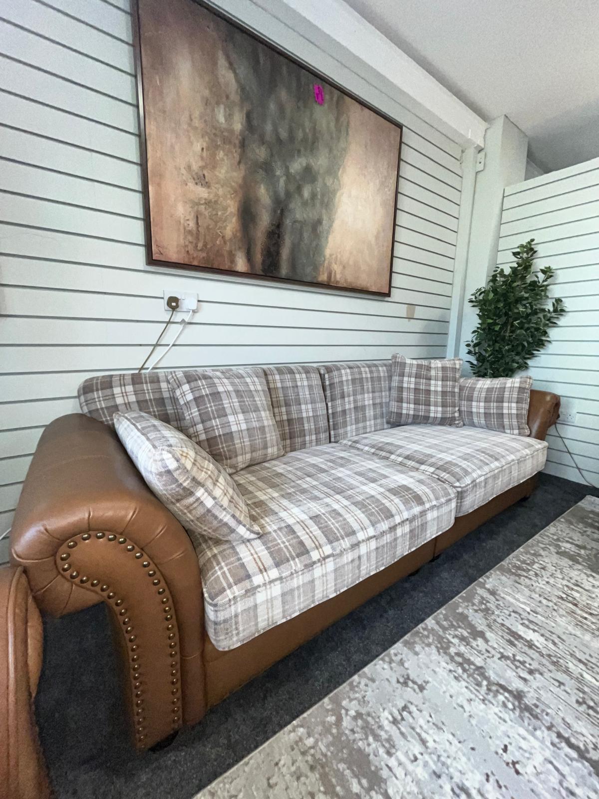 Imperial Leather and Fabric Tartan Chesterfield Sofa Suite