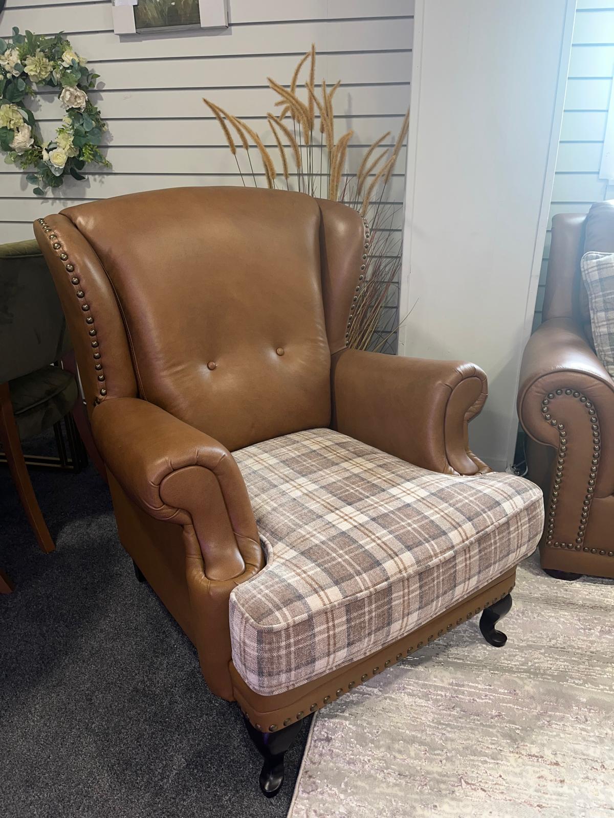 Imperial Leather and Fabric Tartan Chesterfield Sofa Suite