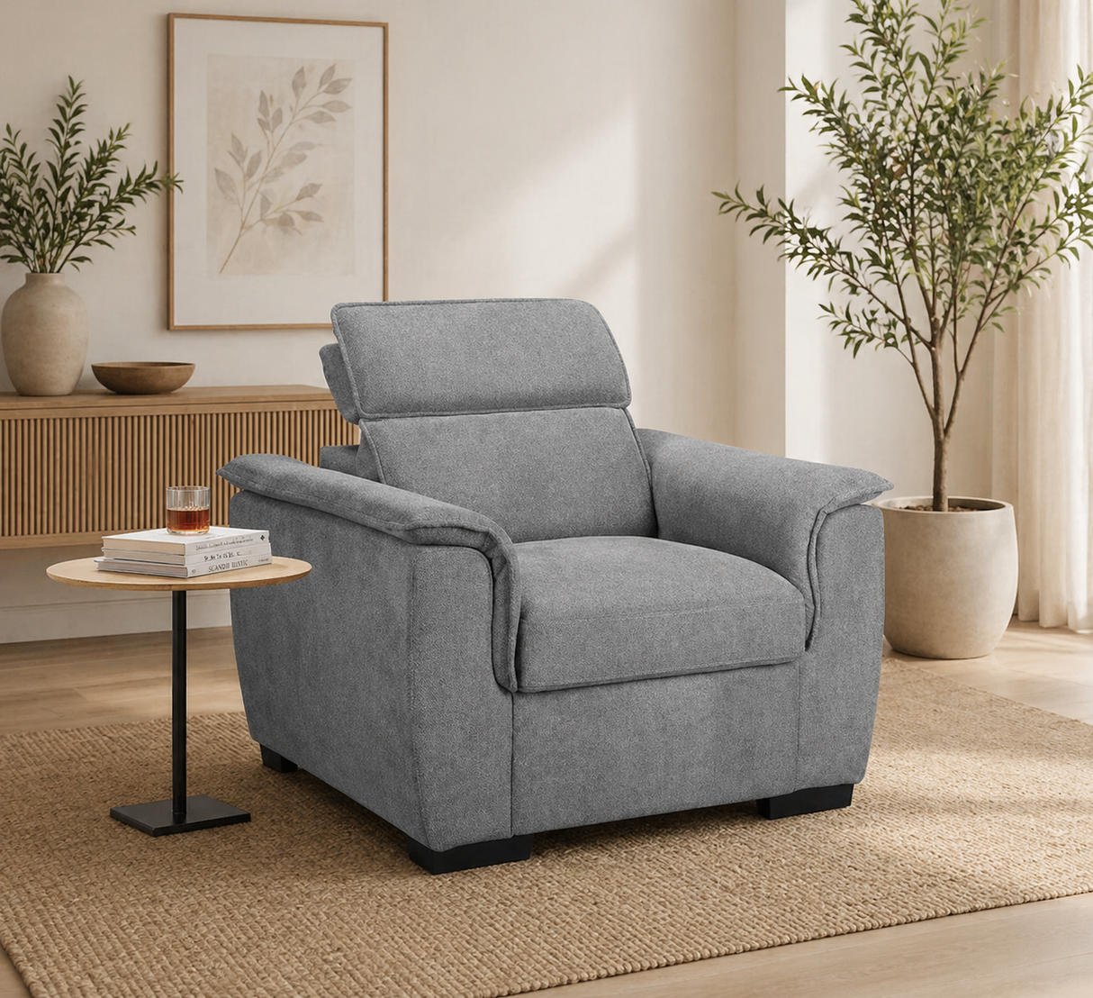 Roma linen one seater armchair eco friendly living room setting at furniture store ni