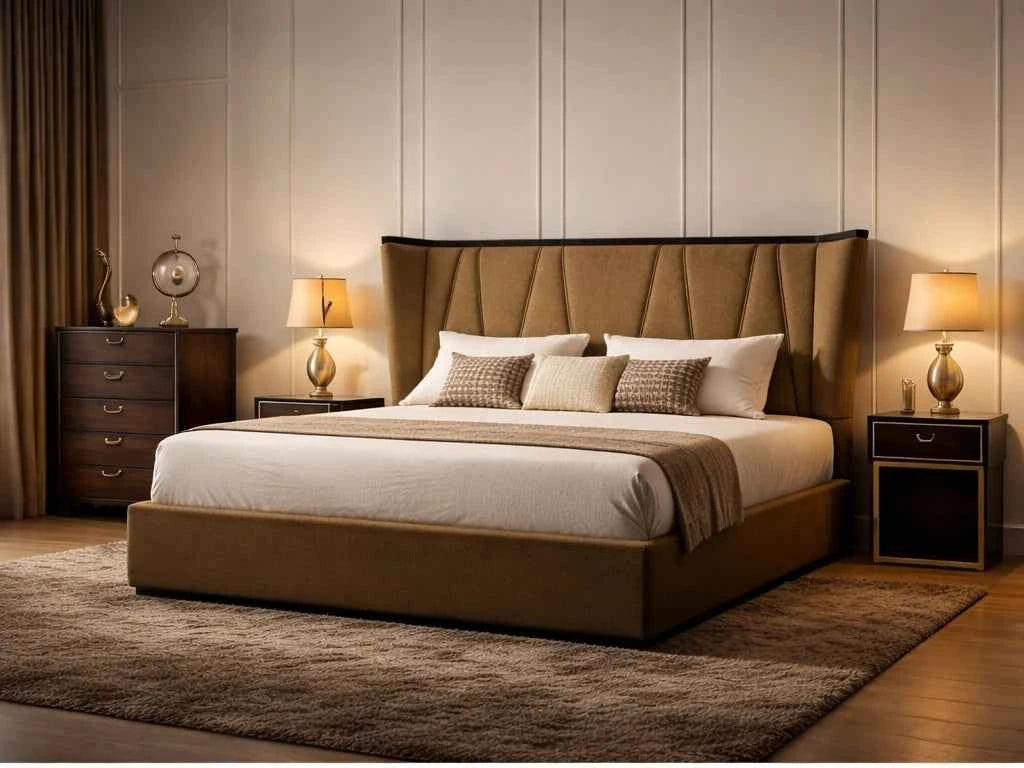 Dubai upholstered bed frame Northern Ireland tall panel headboard furniture store ni