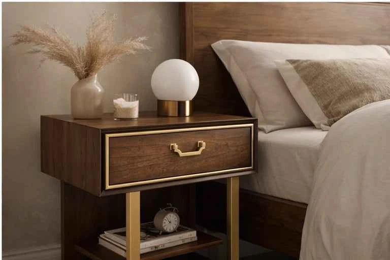 Gold frame nightstand NI luxury bedroom furniture store ni