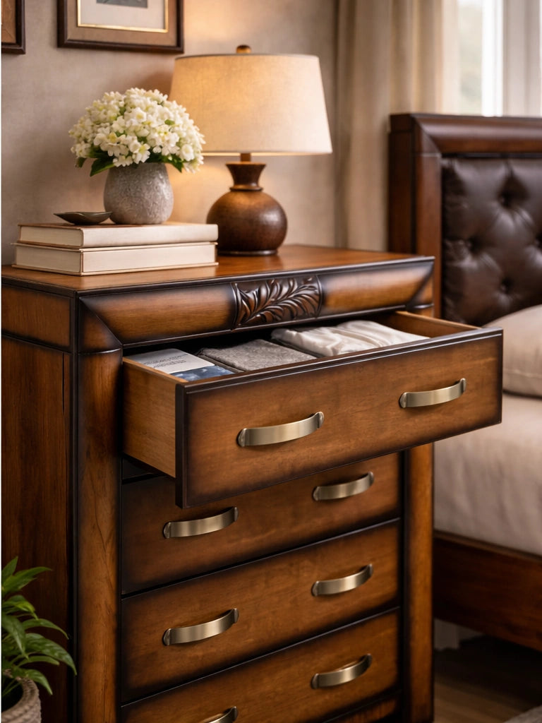 Wooden tall chest of drawers NI brown rustic finish furniture store ni